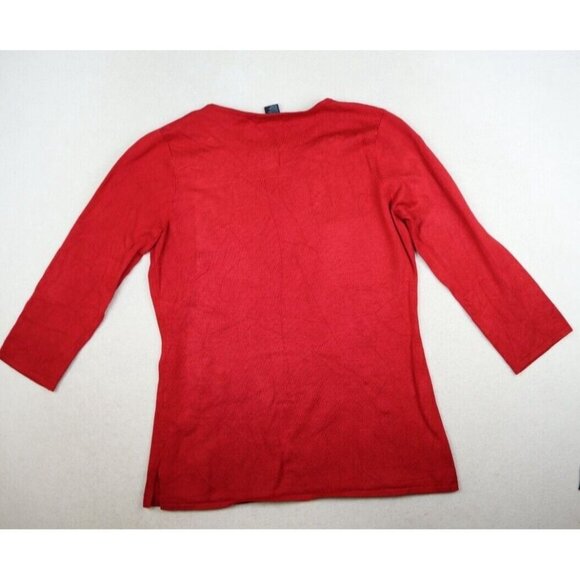 WEST END - WOMEN'S RED 3/4 SLEEVE BEADED PULLOVER SWEATER - SIZE M - Picture 8 of 9